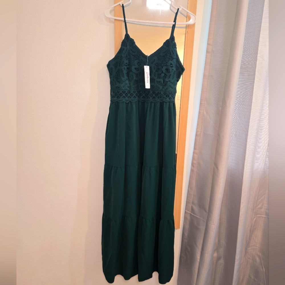 Dokuritu Sz Large Elegant Green Lace Maxi Dress